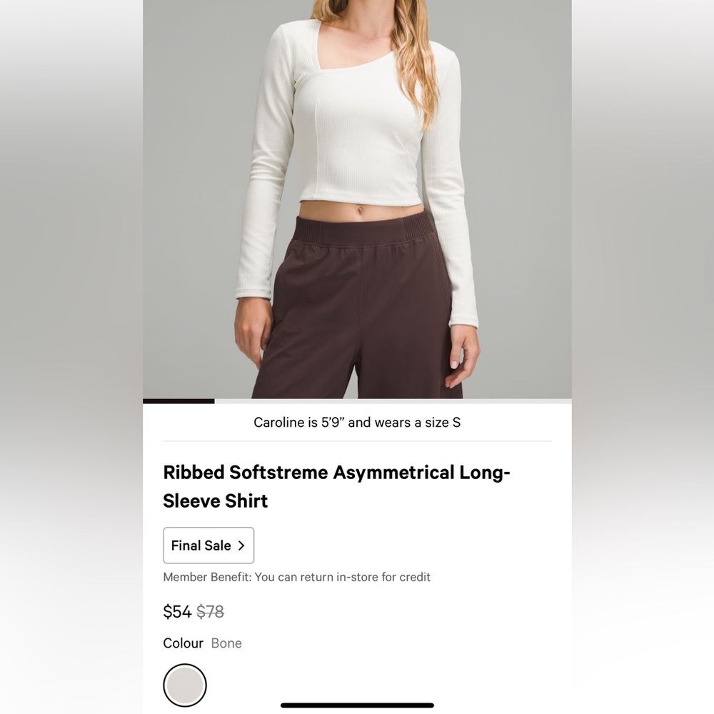Lululemon Ribbed Softstreme Asymmetrical Shirt - Bone
